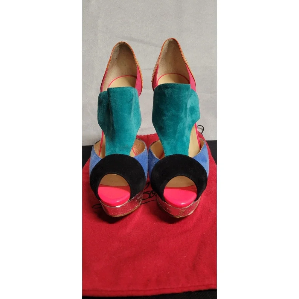 Multicolored Christian Louboutin  Pitou Python And Suede Platform Sandals Sz 39